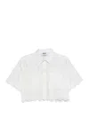 Msgm Delicate Eyelet Cropped Shirt With Scalloped Hemline In White