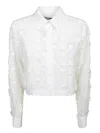 Msgm Cropped White Shirt With Floral Embroidery In White