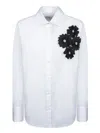 Msgm White Shirt With Black Floral Appliquã©s In White