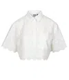 Msgm Delicate Eyelet Cropped Shirt With Scalloped Hemline In White