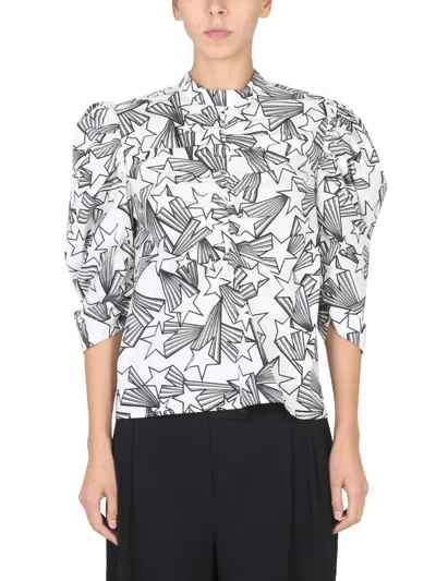 Msgm Cotton Poplin Puff Sleeve Shirt In White