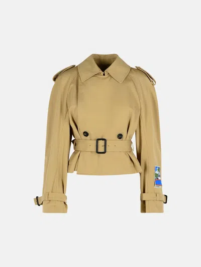 Msgm Short Beige Cotton Trench Coat