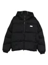 Msgm Short Black Down Jacket With White Label And Zip  In Black