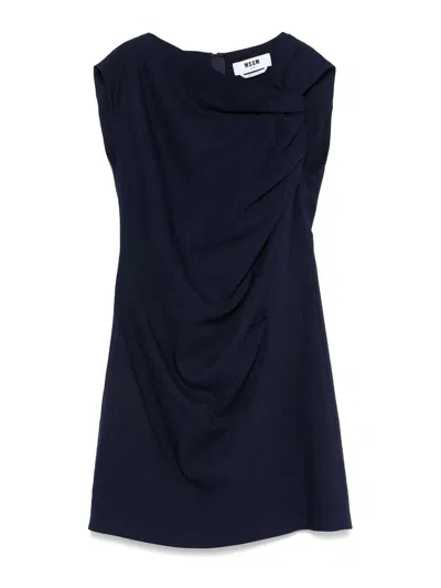Msgm Short Blue Draped Dress
