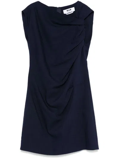 Msgm Short Blue Draped Dress