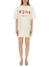 Msgm Logo Print Mini Dress In Beige