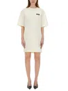 Msgm Logo Patch Drawstring Dress In Ivory