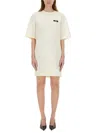 Msgm Logo Short Dress Drawstring In Neutral