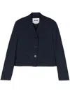 Msgm Navy Blue Short Jacket With Button Closure In Blue
