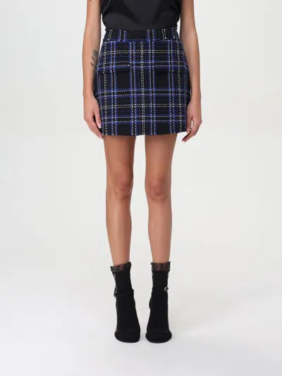 Msgm Black And Blue Skorts With Check Motif In Fabric Woman