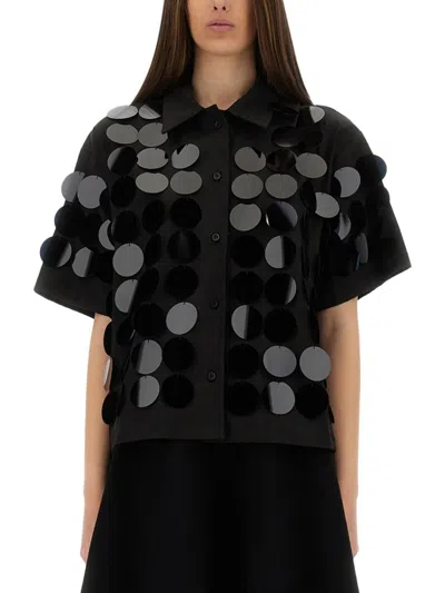 Msgm Sequin Embellished Collared Cotton Shirt In Black