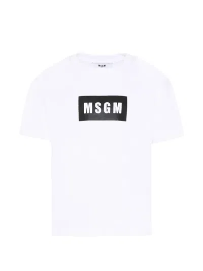 Msgm Kids' Short-sleeve Box-logo T-shirt In Yellow