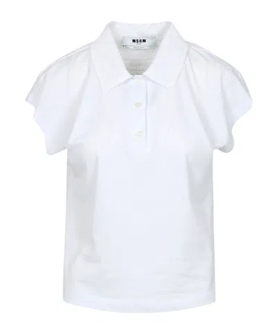 Msgm Short Sleeve Buttoned Polo Top In White