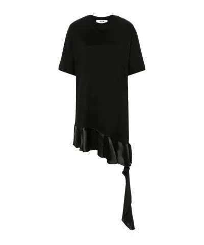 Msgm Short-sleeve Cotton T-shirt Dress In Black