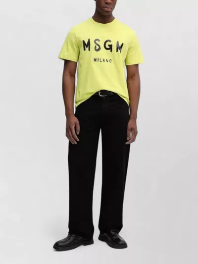 Msgm Short Sleeve Crew Neck Graphic T Shirt In Yellow