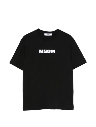 Msgm Kids' Short Sleeve Crew Neck T-shirt In Black