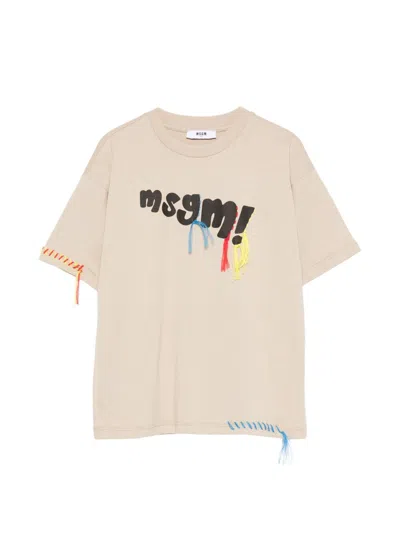 Msgm Kids' Short Sleeve Crew Neck T-shirt In Neutral