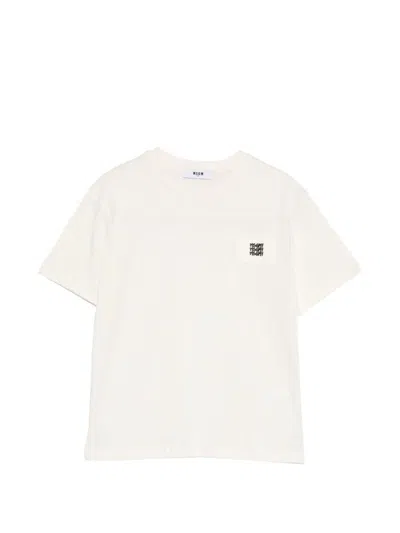 Msgm Kids' Short Sleeve Crew Neck T-shirt In White