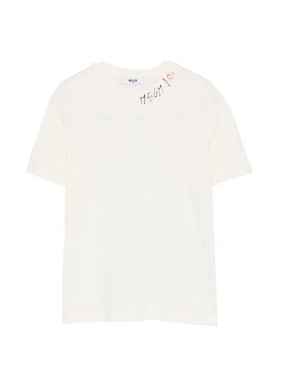 Msgm Kids' Short Sleeve Crew Neck T-shirt In White