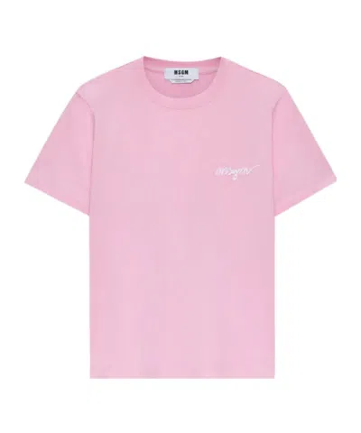 Msgm Short Sleeve Crewneck T-shirt In Pink