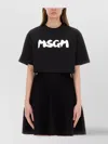 Msgm Short Sleeve Cropped Crew Neck Top In Black