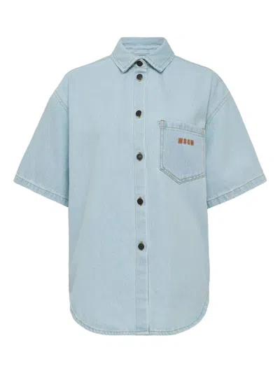 Msgm Short-sleeve Denim Shirt In Blue