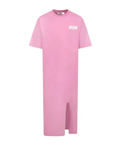 Msgm Short Sleeve Dress In Pink
