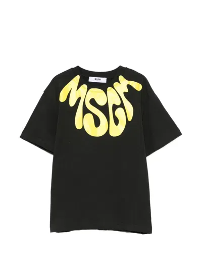 Msgm Kids' Short-sleeve Graphic-print T-shirt In Black