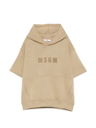 Msgm Short-sleeve Hoodie In Brown
