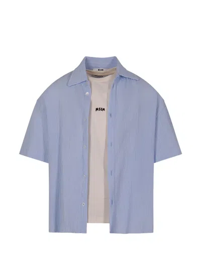 Msgm Kids' Short-sleeve Layered Shirt In Blue
