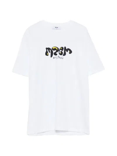Msgm Kids' Short-sleeve Logo-print T-shirt In White
