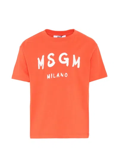 Msgm Kids' Short-sleeve Logo T-shirt In Orange
