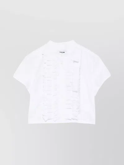 Msgm Short Sleeve Ruffle Detail Cropped Top In White