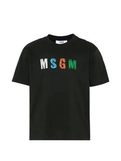 Msgm Kids' Short-sleeve T-shirt In Black
