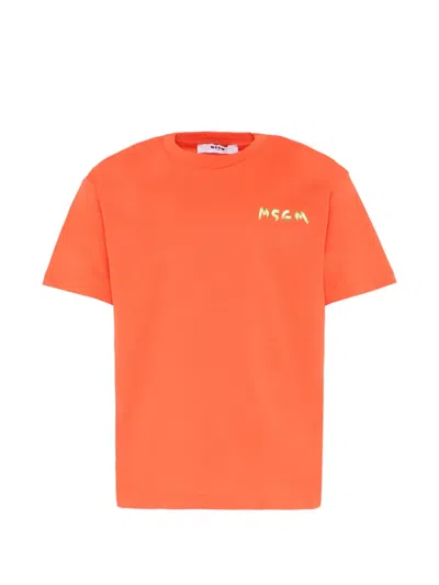 Msgm Short-sleeve T-shirt In Orange
