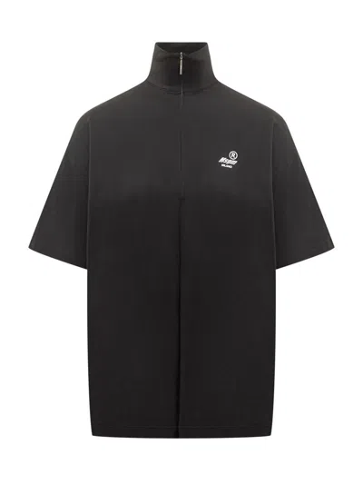 Msgm Half-zip T-shirt In Black