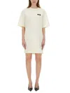 Msgm Logo Patch Drawstring Dress In Neutrals