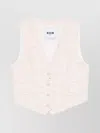 Msgm Short Sleeveless Textured V-neck Jacket In White
