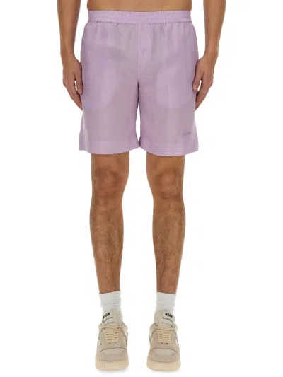Msgm Short With Logo In Lilac