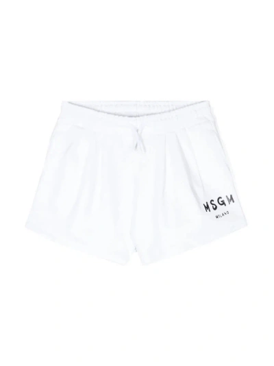 Msgm Kids' Shorts Con Logo In Bianco
