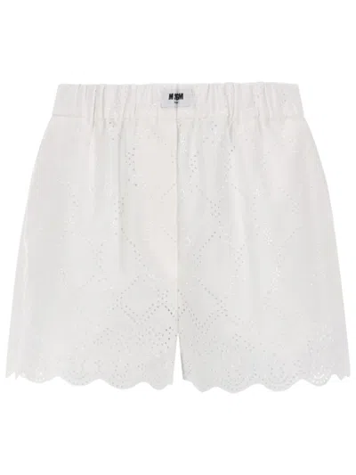 Msgm Shorts Con Motivo Traforato In White