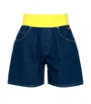 Msgm Shorts Denim+neon Yellow In Blue