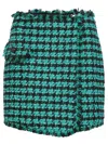 Msgm Textured Houndstooth Tweed Skirt With Frayed Hem In Green