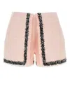 Msgm High-waist Frayed-edge Tweed Mini Shorts In Pink