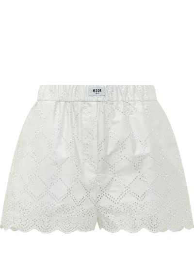 Msgm Cotton Sangallo Shorts In White