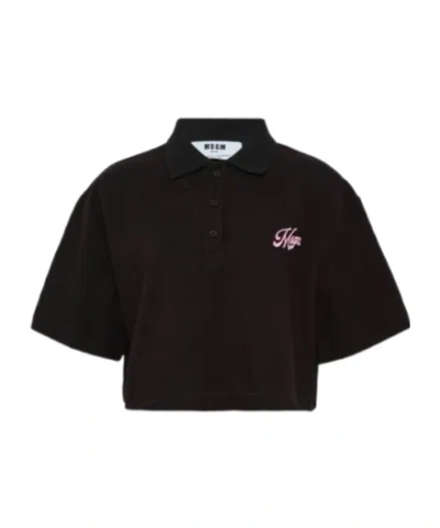 Msgm Short-sleeved Cropped Top In Black