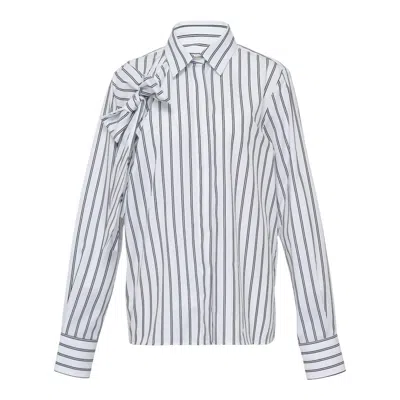 Msgm Side Ribbon Stripe Collar Blouse In White