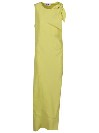 Msgm Side Slit Sleeveless Long Dress In Yellow