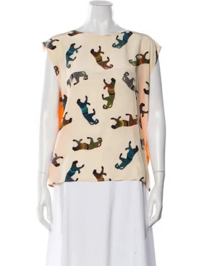 Pre-owned Msgm Silk Animal Print Top In Neutral