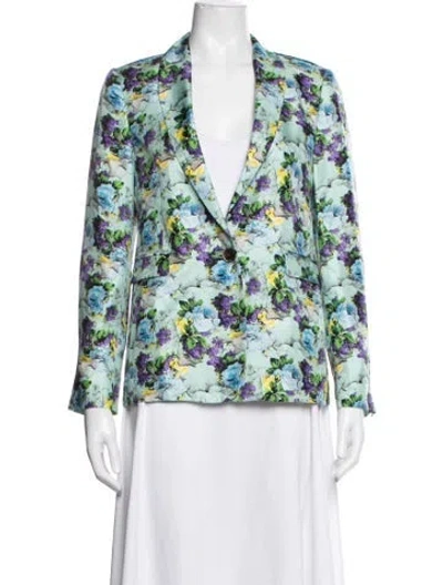 Pre-owned Msgm Silk Floral Print Blazer In Green
